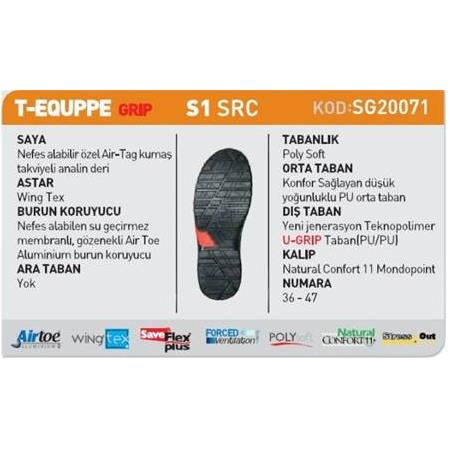 U Power İthal İş Ayakkabısı  T-EQUIPE GRIP S1P SRC
